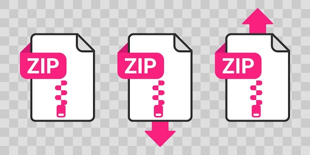 Vector zip file format icons with a transparent background