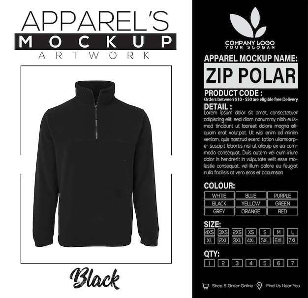 Zip Polar Black Apparel Mockup Artwork