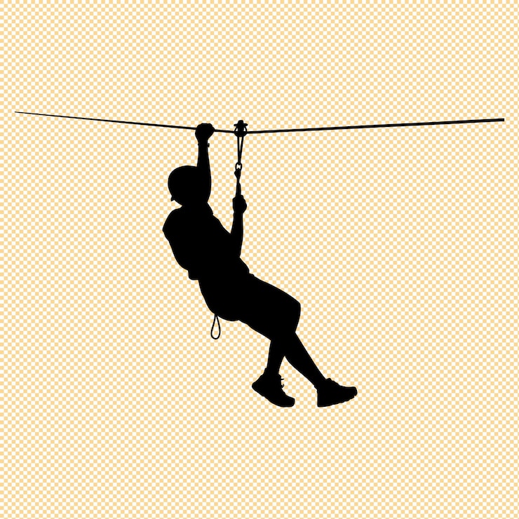 Vector zipline silhouette person black cable adventure vector