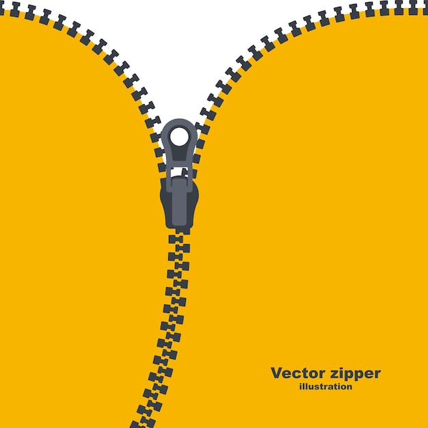 zipper abstract background. template zippered lock and unlock. fastener silhouette. vector illustration cartoon design. flat icon isolated on yellow background. open and close the hem of things.