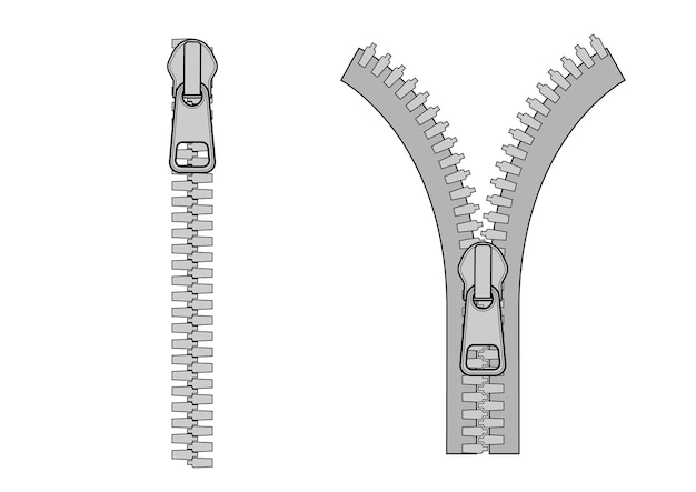 Zipper Closed and open zip set Vector