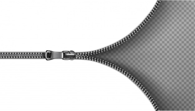 Vector zipper, open background. illustration on transparent background.