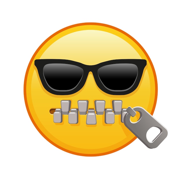 Vector zippermouth gezicht met zonnebril grote grootte van gele emoji glimlach