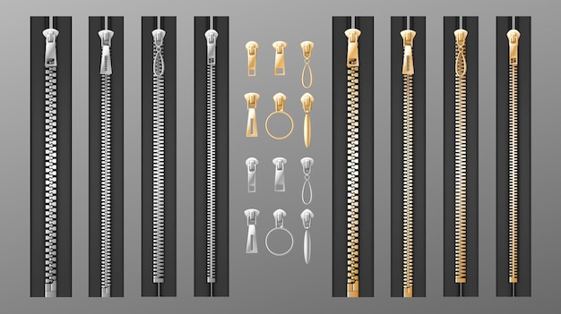 Vector zippers set realistic isolated illustration
