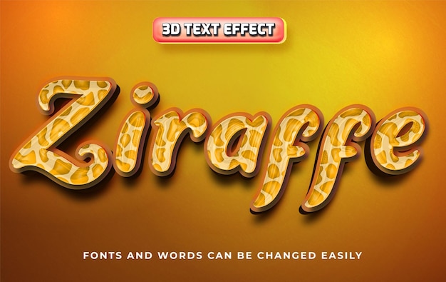 Vector ziraffe animal 3d editable text effect style