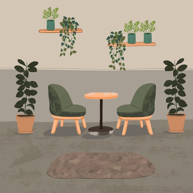 Zitruimte met decoratie voor kamerplanten