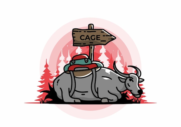 Zittend buffel dier vector illustratie badge ontwerp