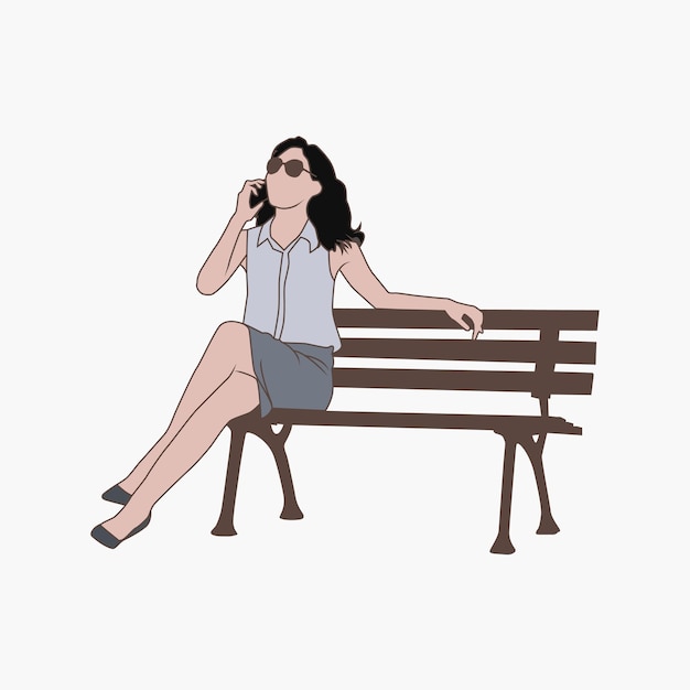 Zittend op Bank Line Art Illustratie