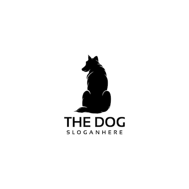 Zittende hond silhouet logo ontwerp vector