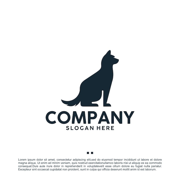 Zittende hond, zwart, logo ontwerpsjabloon