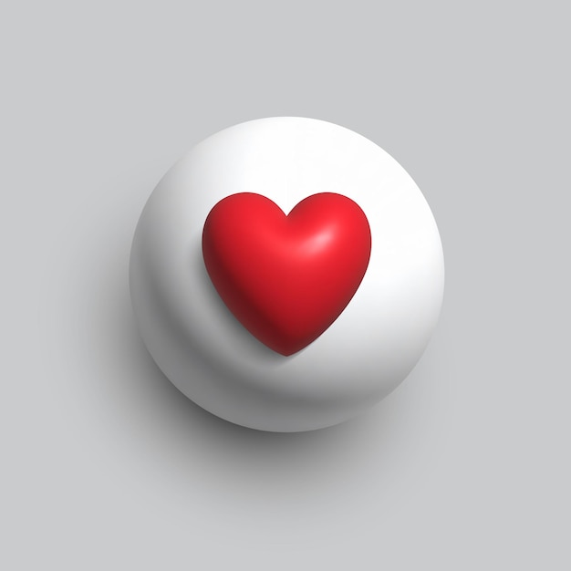 Zoals knop Witte ronde knop met rood hart Vector 3D clipart