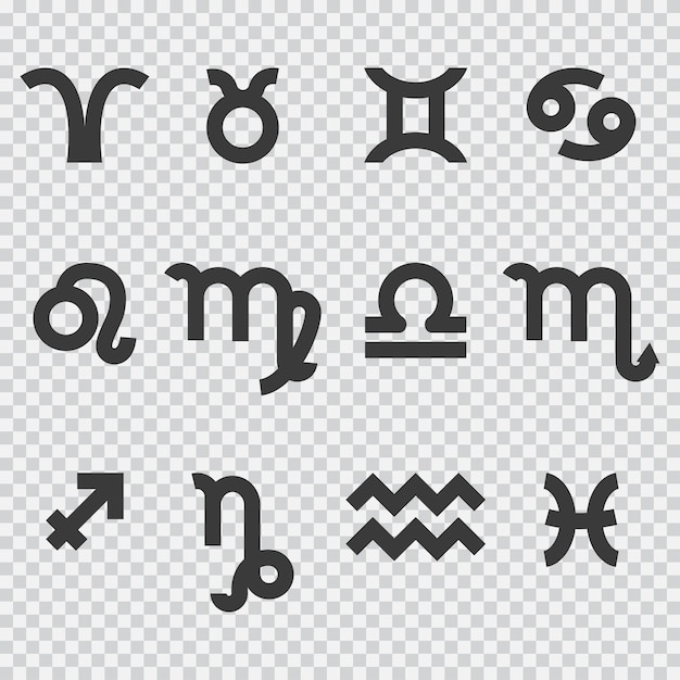 벡터 투명 한 배경에 고립 된 점성 학 기호 아이콘의 조디악 검은 실루엣 기호 벡터 세트