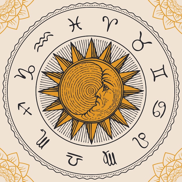 Vector zodiac circle with moon