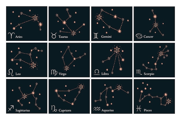 Vector zodiac constellation. aries taurus gemini cancer leo virgo libra scorpio pisces zodiacal