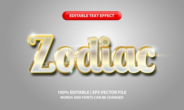 Zodiac editable text effect style - Lettering Style white gradient with luxurious and elegant golden