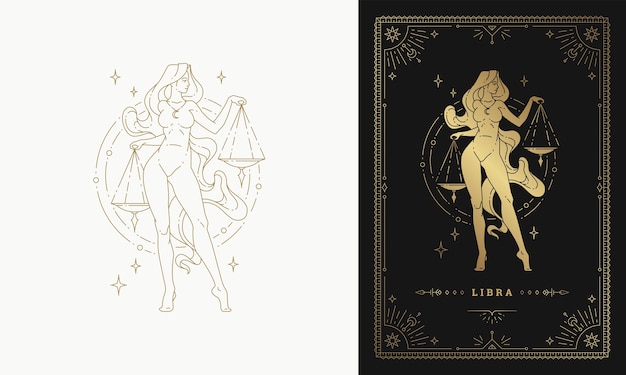 Zodiaco libra ragazza carattere oroscopo segno line art silhouette design illustrazione