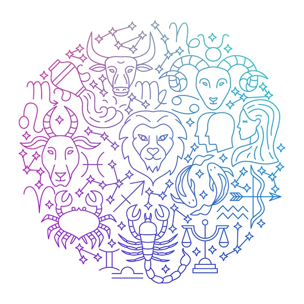 Zodiac Line Icon Circle Design