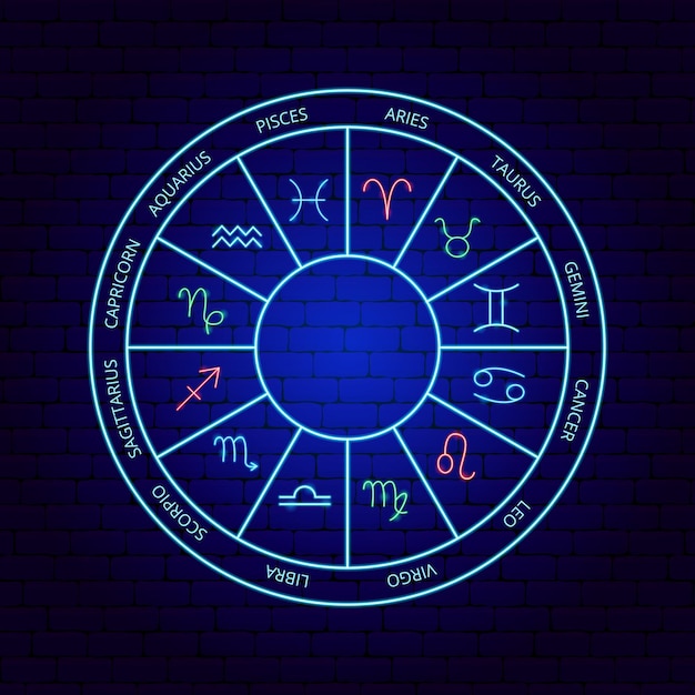 Vettore concetto di cerchio di neon zodiacale