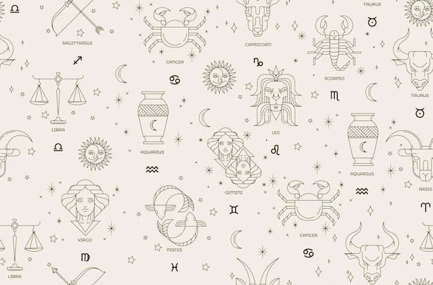 Иллюстрация узора зодиака в векторном фоне гороскопа