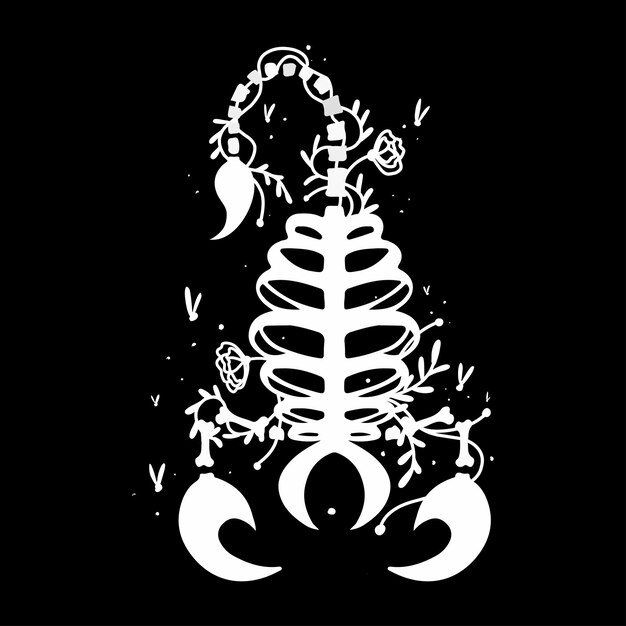 Zodiaco scorpione segni halloween cranio ossa oggetti icone stelle grafica stampa in bianco e nero