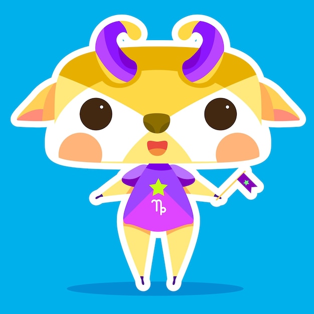 Vector zodiac sign capricorn cute character illustration cheering flags star sticker