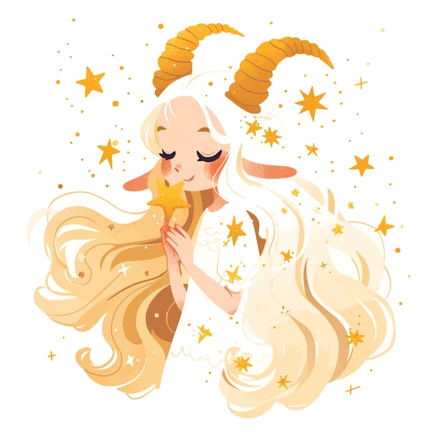 zodiac sign Capricorn with golden stars illustration on white background