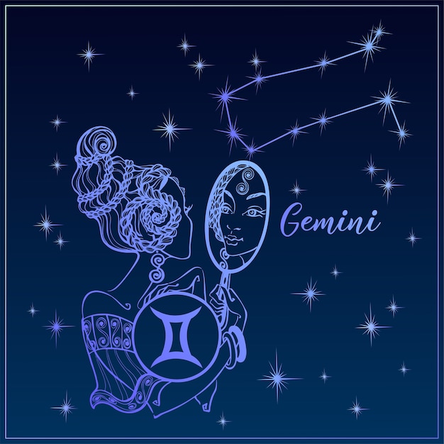 Vector zodiac sign gemini a beautiful girl. the constellation of gemini.