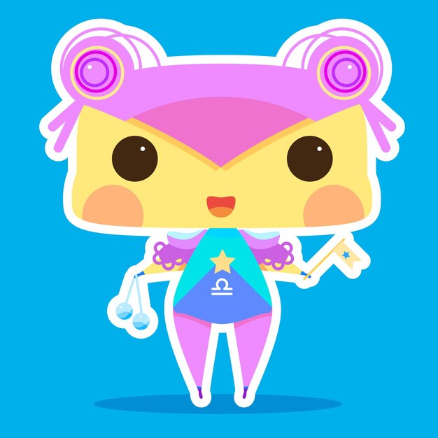 Zodiac sign libra cute character illustration cheering flags star sticker print astrology