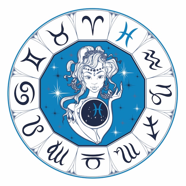 Vector zodiac sign pisces a beautiful girl. horoscope