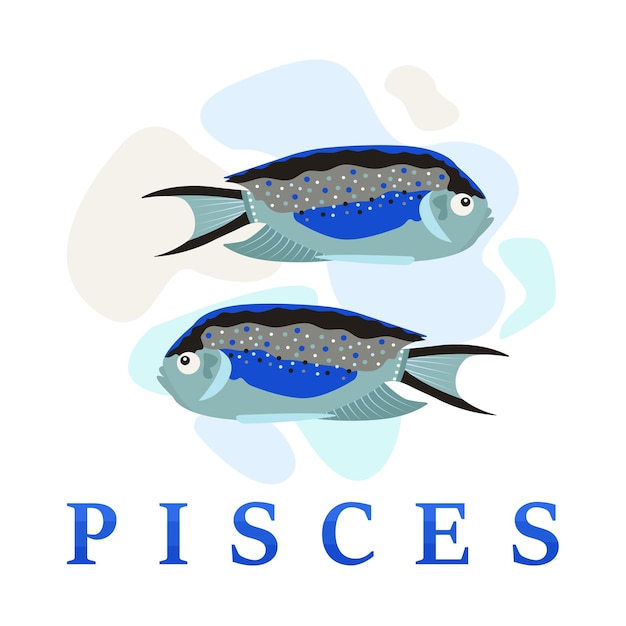 Zodiac sign of Pisces, cute illustration and text