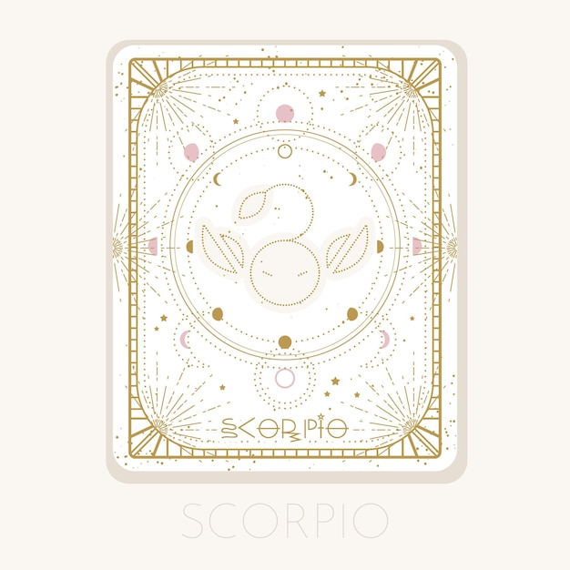 Вектор Знак зодиака скорпион карта астрологический символ гороскопа с фазами луны графический золотой значок линии искусства