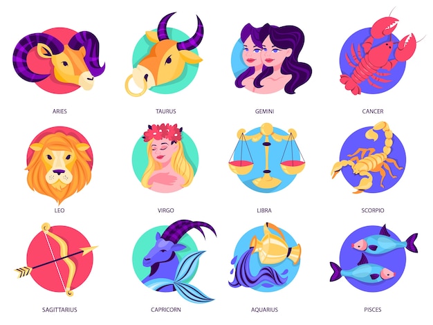 Vector zodiac sign set. collection of astrology symbol. aquarius