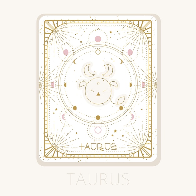 Zodiac sign Taurus card Astrological horoscope symbol with moon Graphic gold icon white background