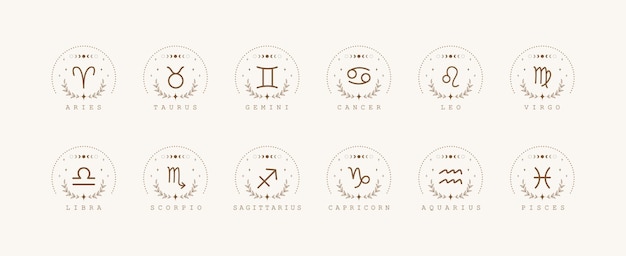 Vector zodiac signs in boho style