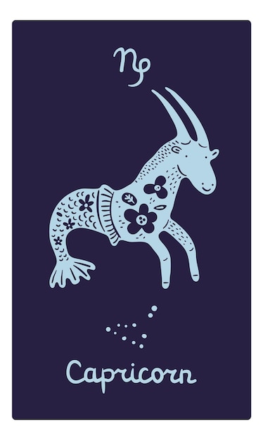 Zodiac signs card astrological symbol patterned silhouette animal capricorn constellation astrology calendar star scheme floral ornament doodle creature vector zodiacal icon