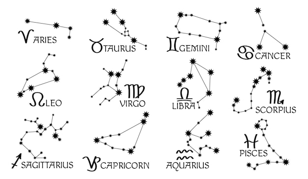 Premium Vector | Zodiac signs constellations thin line