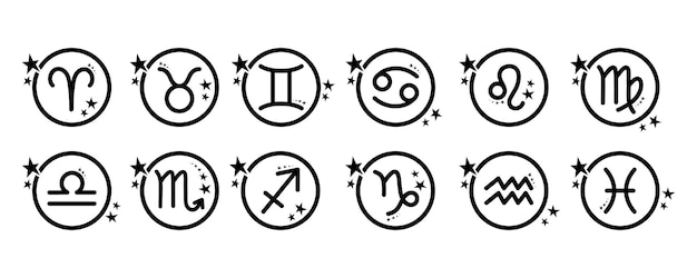 Zodiac signs set astrological symbols of twelve zodiacal constellations horoscope black round icons