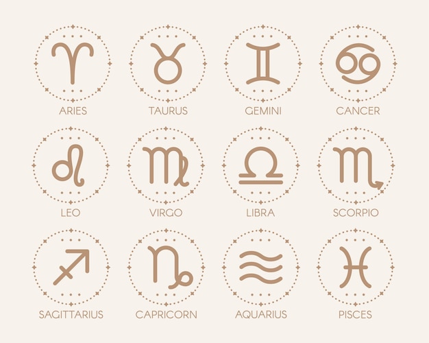 Zodiac signs and symbols. Astrology  illustrations