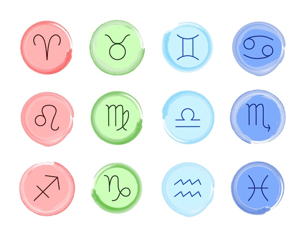 Знаки зодиака. векторный набор. символы зодиака в четырех цветах. астрологические элементы изолированы
