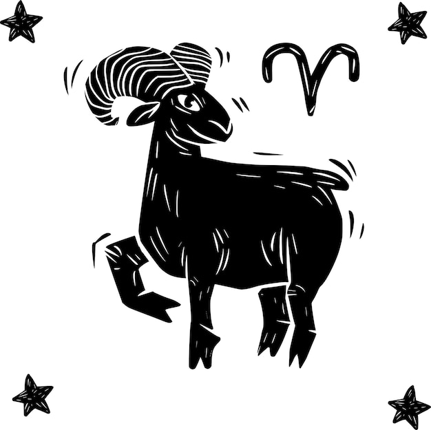 Zodiac signs in woodcut style Aries