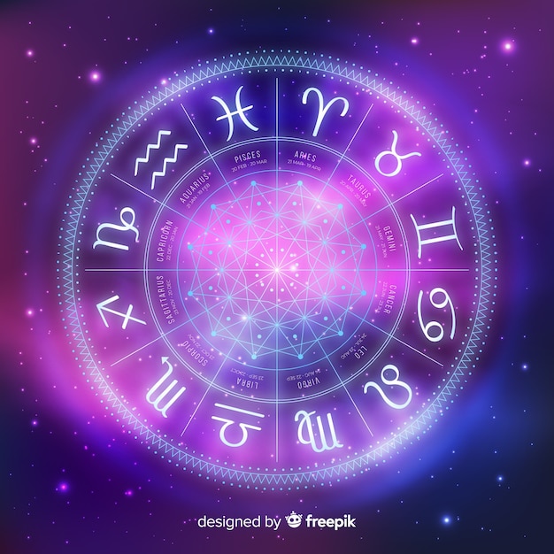 Zodiac wheel on space background