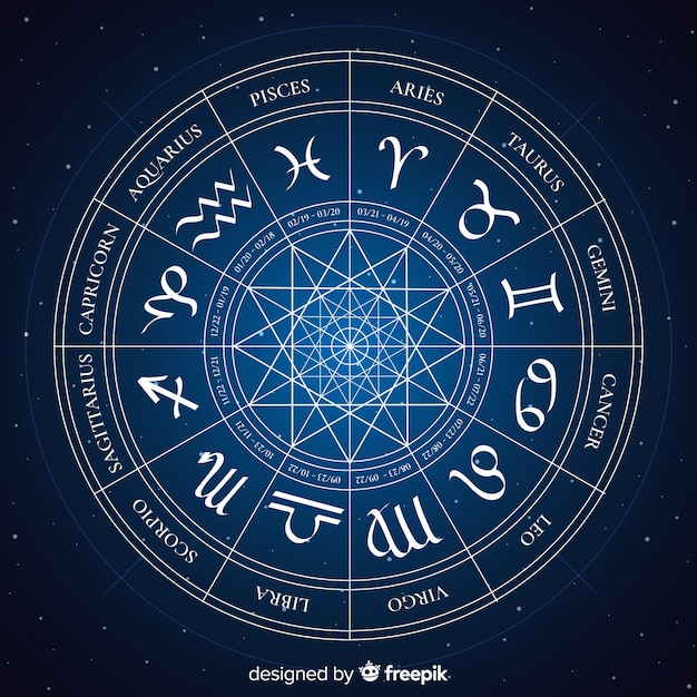 Vector zodiac wheel on a space background