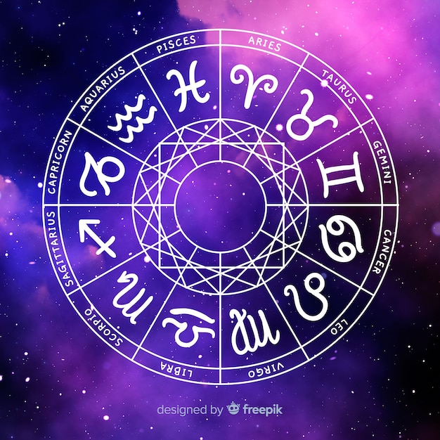 Vector zodiac wheel on space background