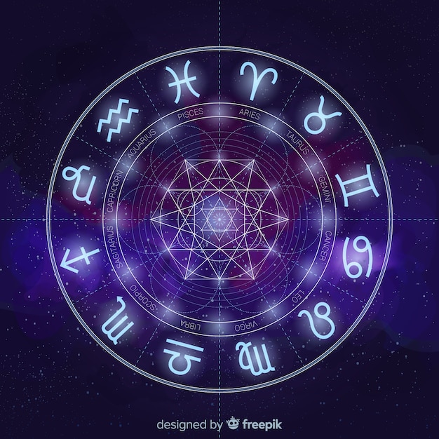 Vector zodiac wheel on a space background