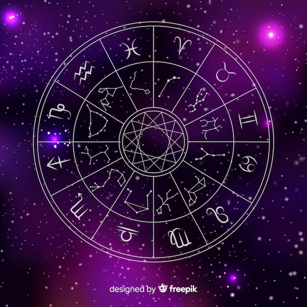 Vector zodiac wheel on a space background