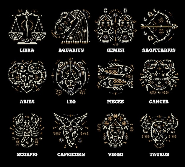 Zodiakale en astrologische symbolen. grafische elementen.