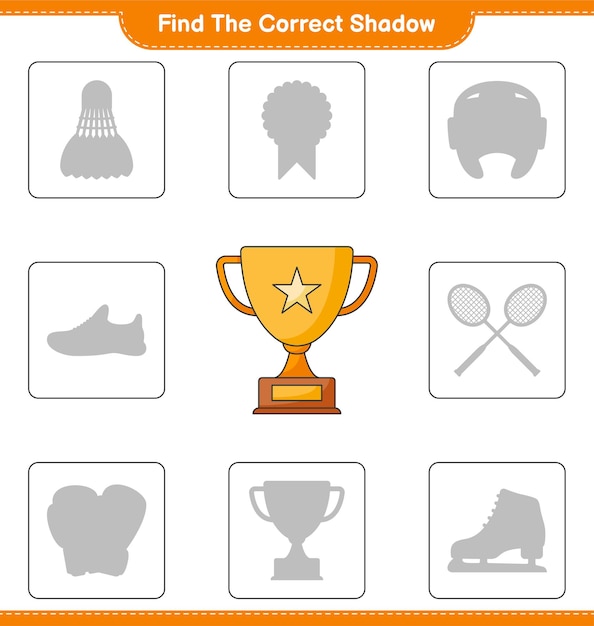 Zoek de juiste schaduw. Vind en match de juiste schaduw van Trophy. Educatief spel voor kinderen