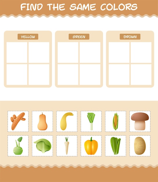 Zoek dezelfde kleuren groenten. Zoeken en Matching spel. Educatief spel voor kinderen en peuters in de pre-schooljaren