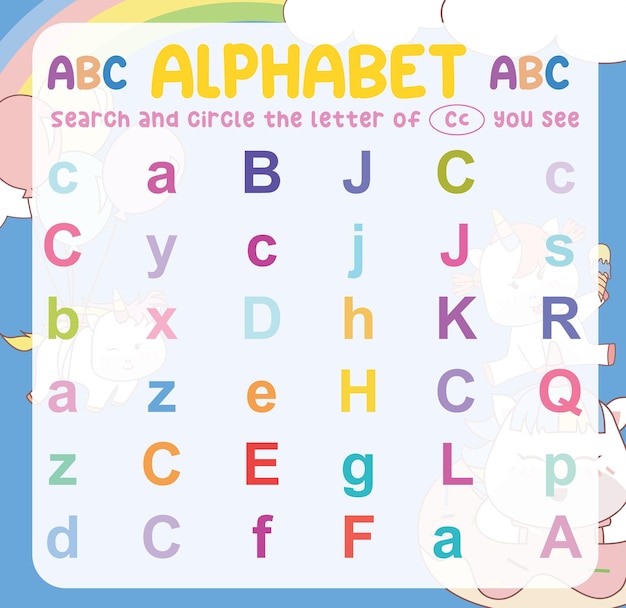 Zoek en omcirkel de hoofdletters en kleine letters van de letter A op het werkblad. Vector bestand.