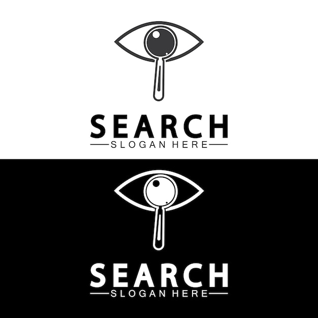 Zoek logo met vergrootglas en oog symbool pictogram vector